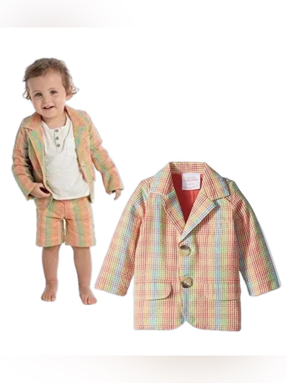NWT [Masala Baby] Crosby Buttoned Blazer Multi-Color Plaid Baby/Toddler 3-6M